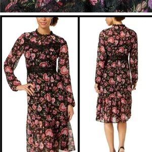 Nine West Floral Long Sleeve Midi Dress Size 14